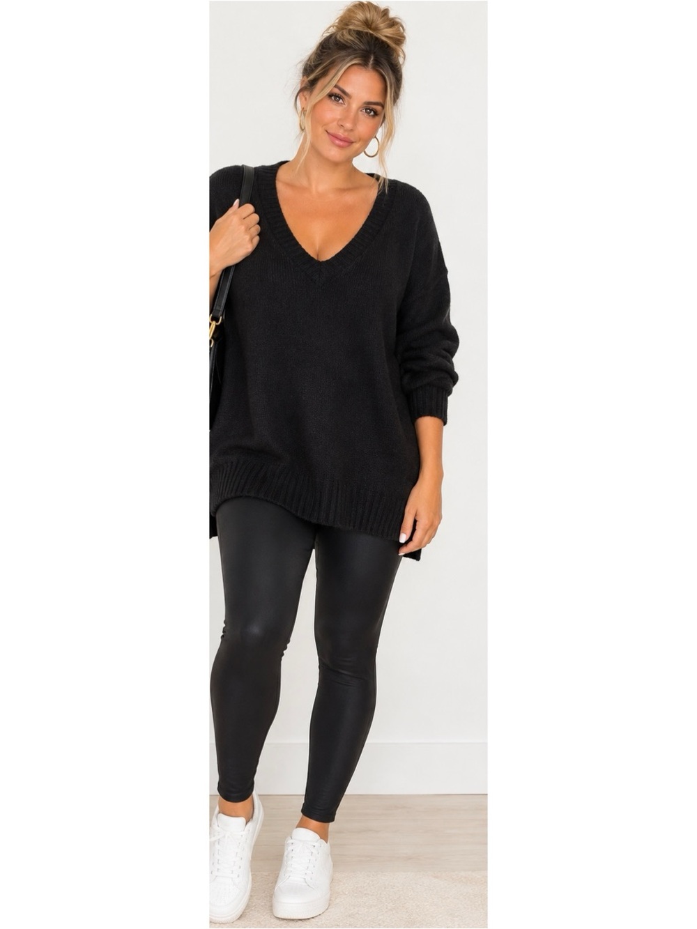 Free People Brookside Oversized Tunic Sweater Black S Revolve Slouchy
